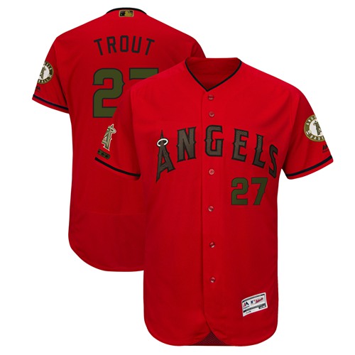 Angels of Anaheim #27 Mike Trout Red Flexbase Authentic Collection 2018 Memorial Day Stitched MLB Jersey - Click Image to Close